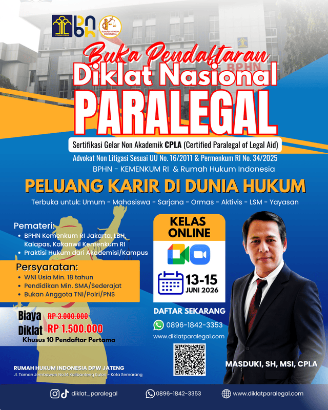 Diklat Sertifikasi Paralegal CPLA Batch Juni 2026